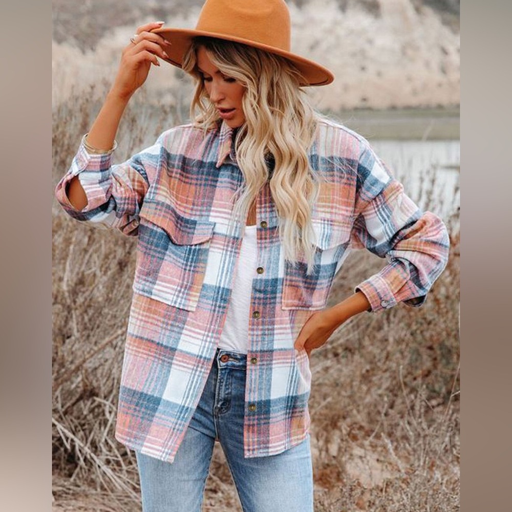 Vici Pink Plaid Shacket Sz Small